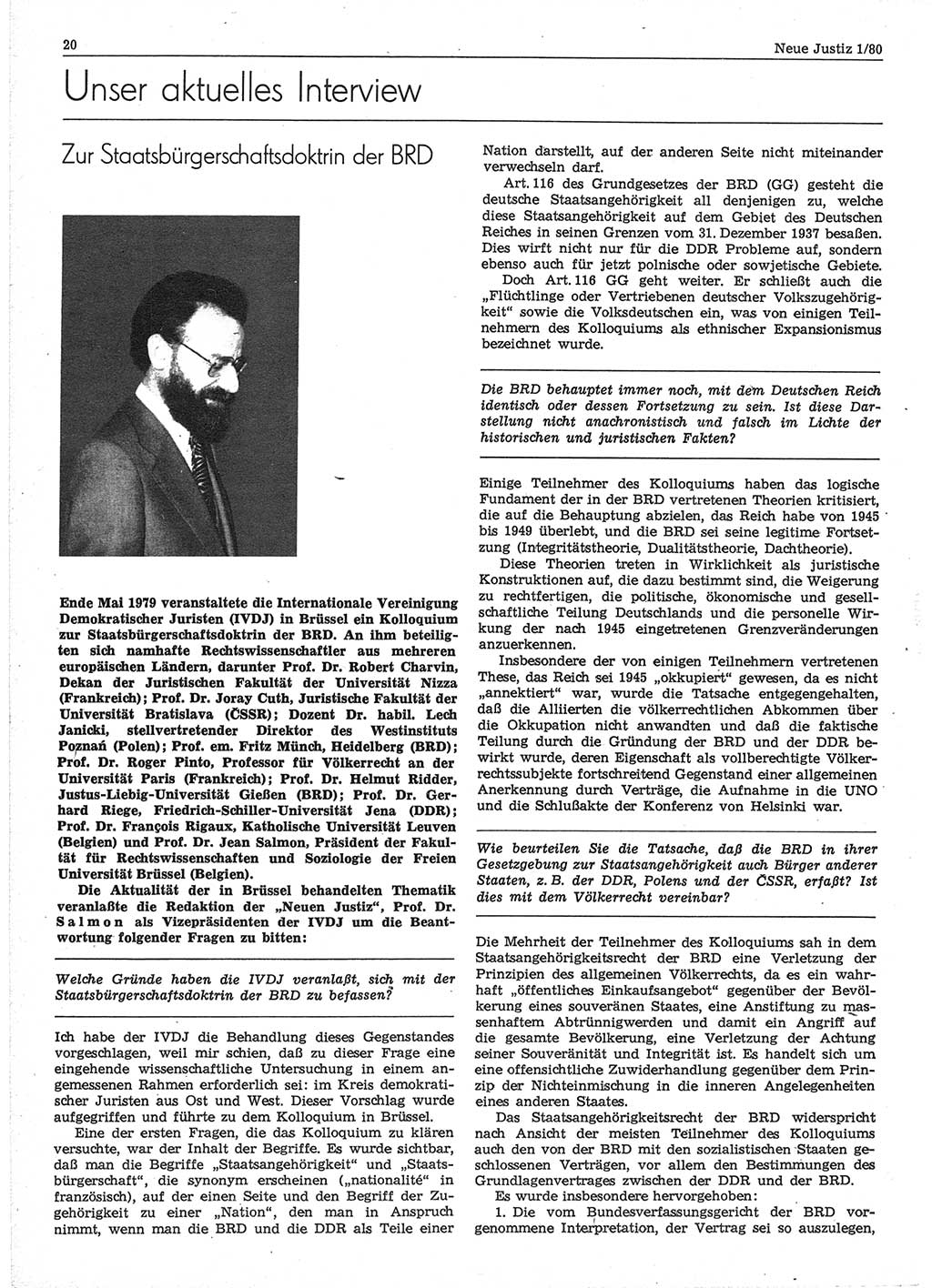 Neue Justiz (NJ), Zeitschrift für sozialistisches Recht und Gesetzlichkeit [Deutsche Demokratische Republik (DDR)], 34. Jahrgang 1980, Seite 20 (NJ DDR 1980, S. 20)