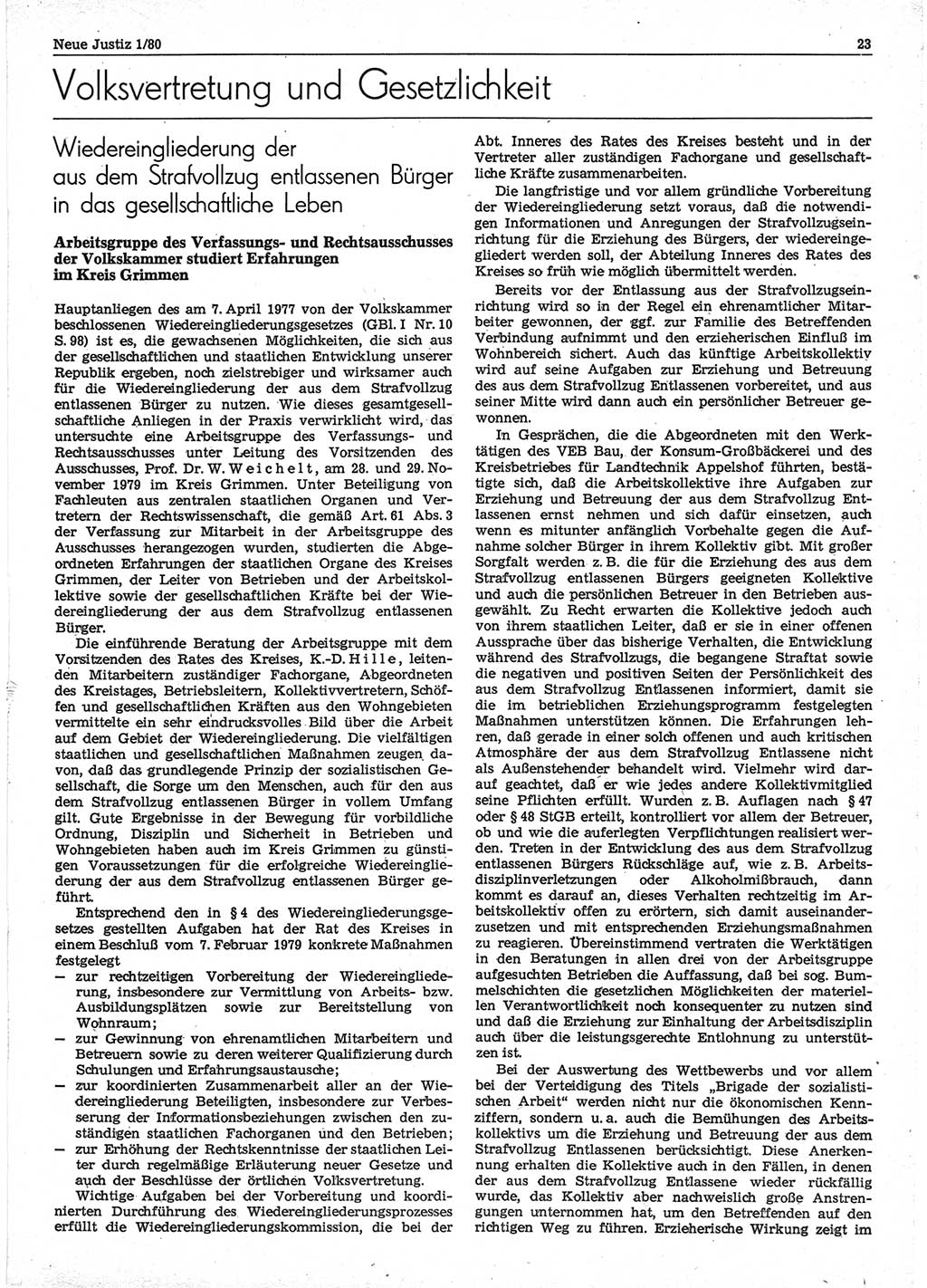 Neue Justiz (NJ), Zeitschrift für sozialistisches Recht und Gesetzlichkeit [Deutsche Demokratische Republik (DDR)], 34. Jahrgang 1980, Seite 23 (NJ DDR 1980, S. 23)