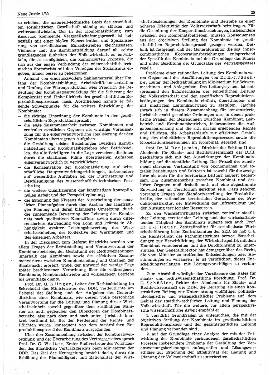 Neue Justiz (NJ), Zeitschrift für sozialistisches Recht und Gesetzlichkeit [Deutsche Demokratische Republik (DDR)], 34. Jahrgang 1980, Seite 25 (NJ DDR 1980, S. 25)