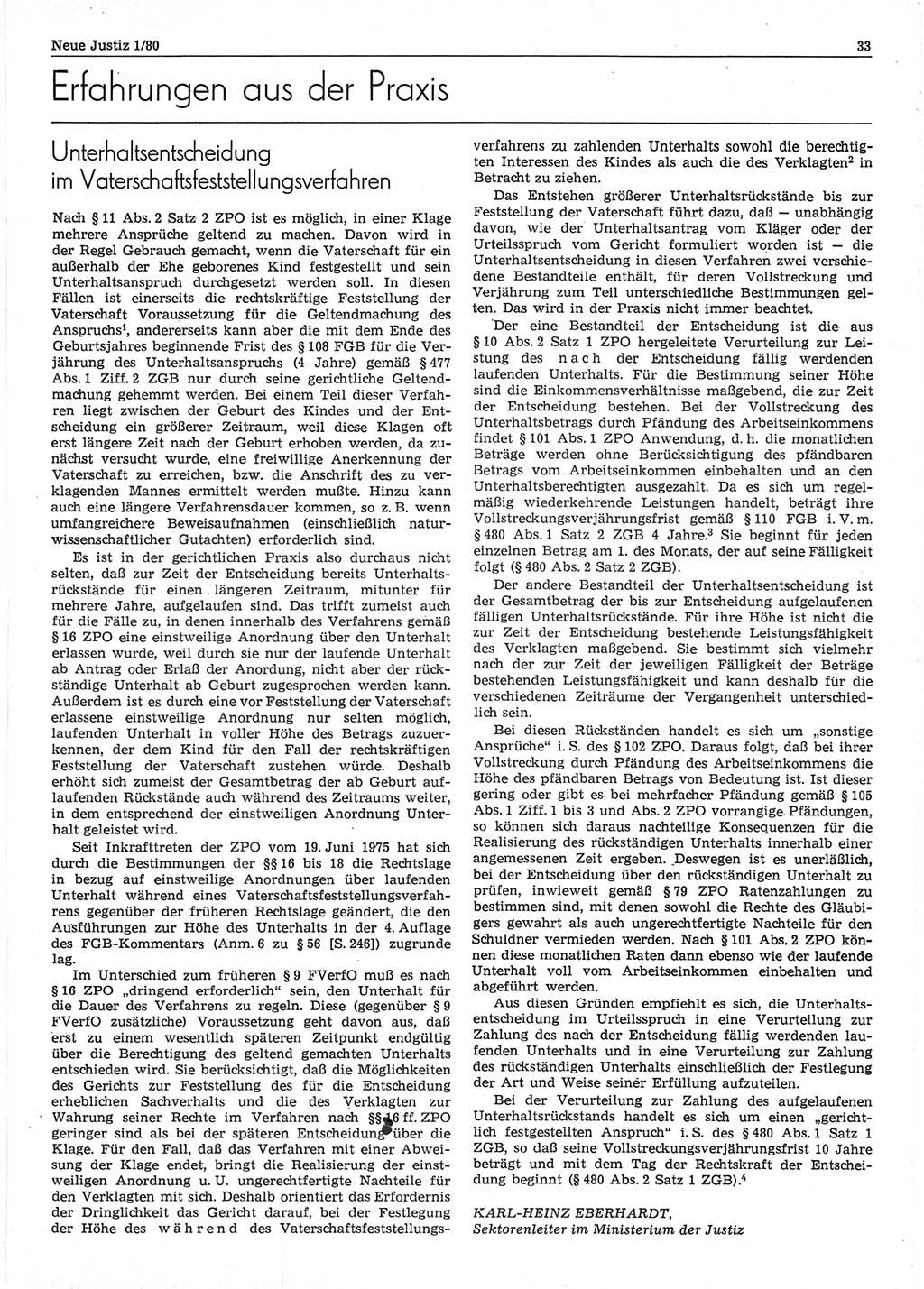 Neue Justiz (NJ), Zeitschrift für sozialistisches Recht und Gesetzlichkeit [Deutsche Demokratische Republik (DDR)], 34. Jahrgang 1980, Seite 33 (NJ DDR 1980, S. 33)