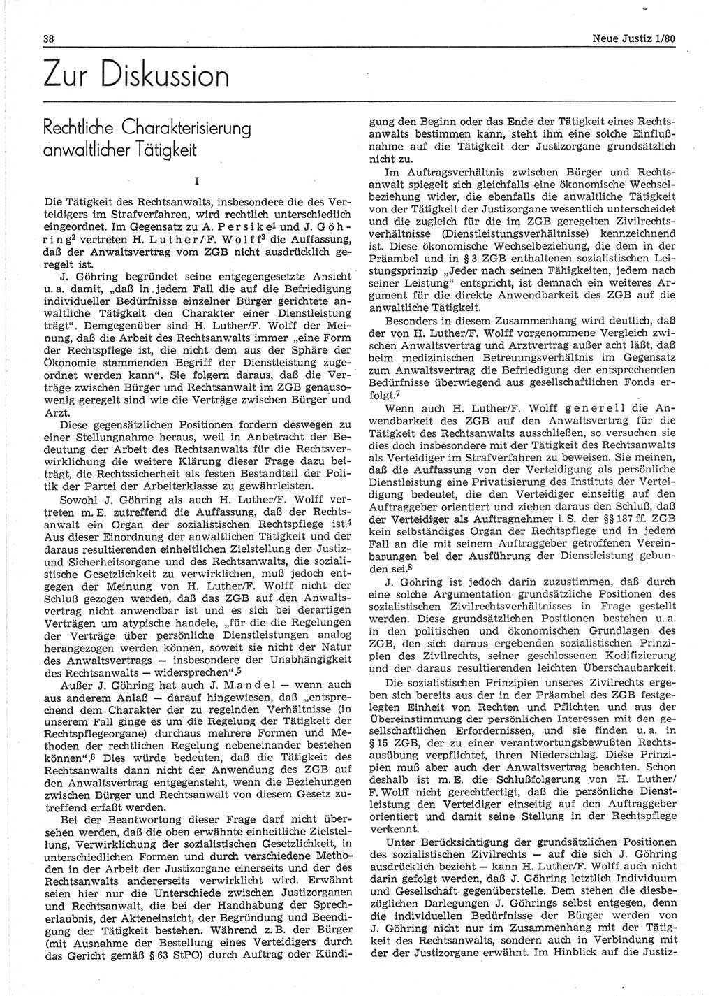 Neue Justiz (NJ), Zeitschrift für sozialistisches Recht und Gesetzlichkeit [Deutsche Demokratische Republik (DDR)], 34. Jahrgang 1980, Seite 38 (NJ DDR 1980, S. 38)