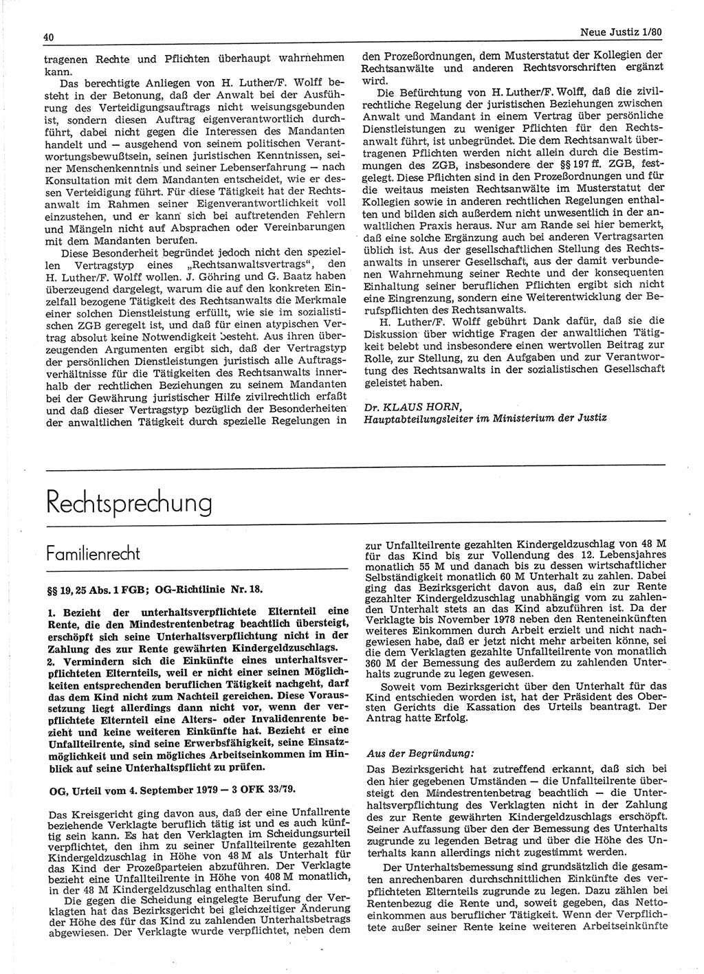 Neue Justiz (NJ), Zeitschrift für sozialistisches Recht und Gesetzlichkeit [Deutsche Demokratische Republik (DDR)], 34. Jahrgang 1980, Seite 40 (NJ DDR 1980, S. 40)