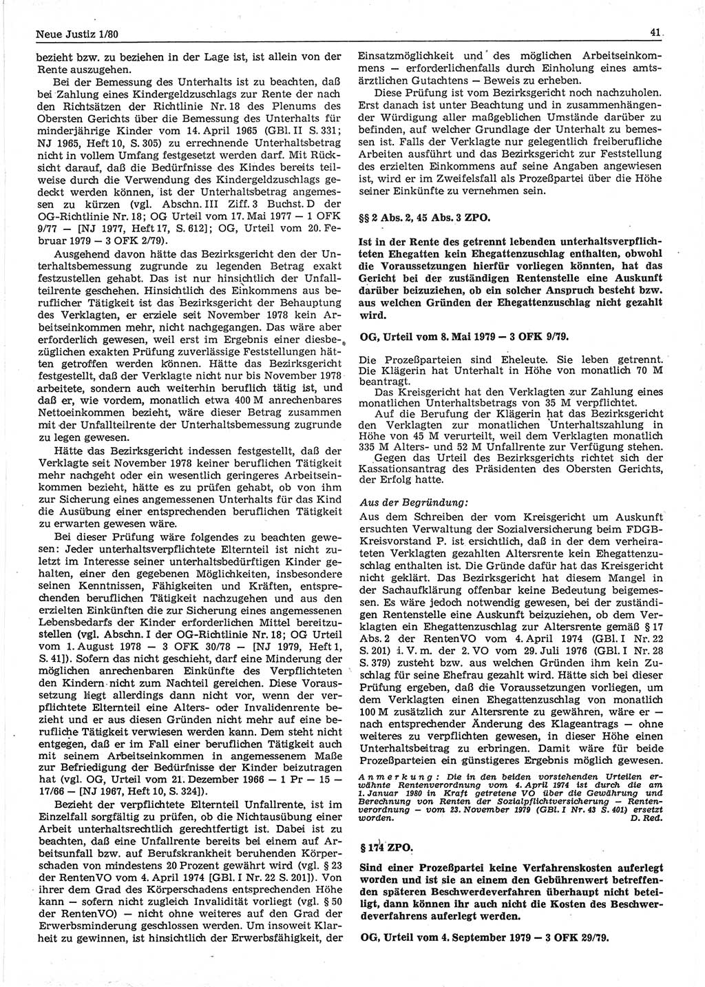 Neue Justiz (NJ), Zeitschrift für sozialistisches Recht und Gesetzlichkeit [Deutsche Demokratische Republik (DDR)], 34. Jahrgang 1980, Seite 41 (NJ DDR 1980, S. 41)