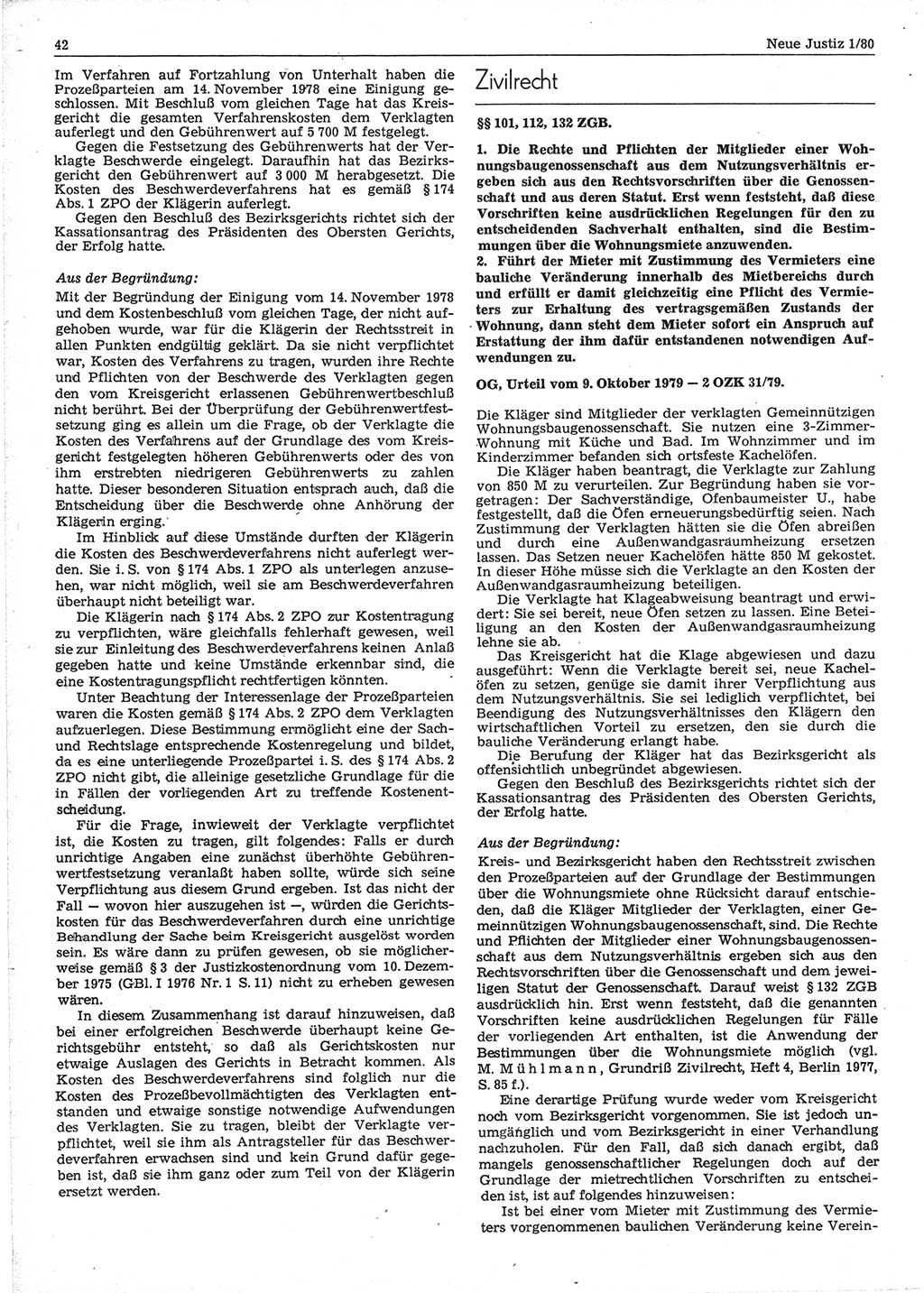 Neue Justiz (NJ), Zeitschrift für sozialistisches Recht und Gesetzlichkeit [Deutsche Demokratische Republik (DDR)], 34. Jahrgang 1980, Seite 42 (NJ DDR 1980, S. 42)