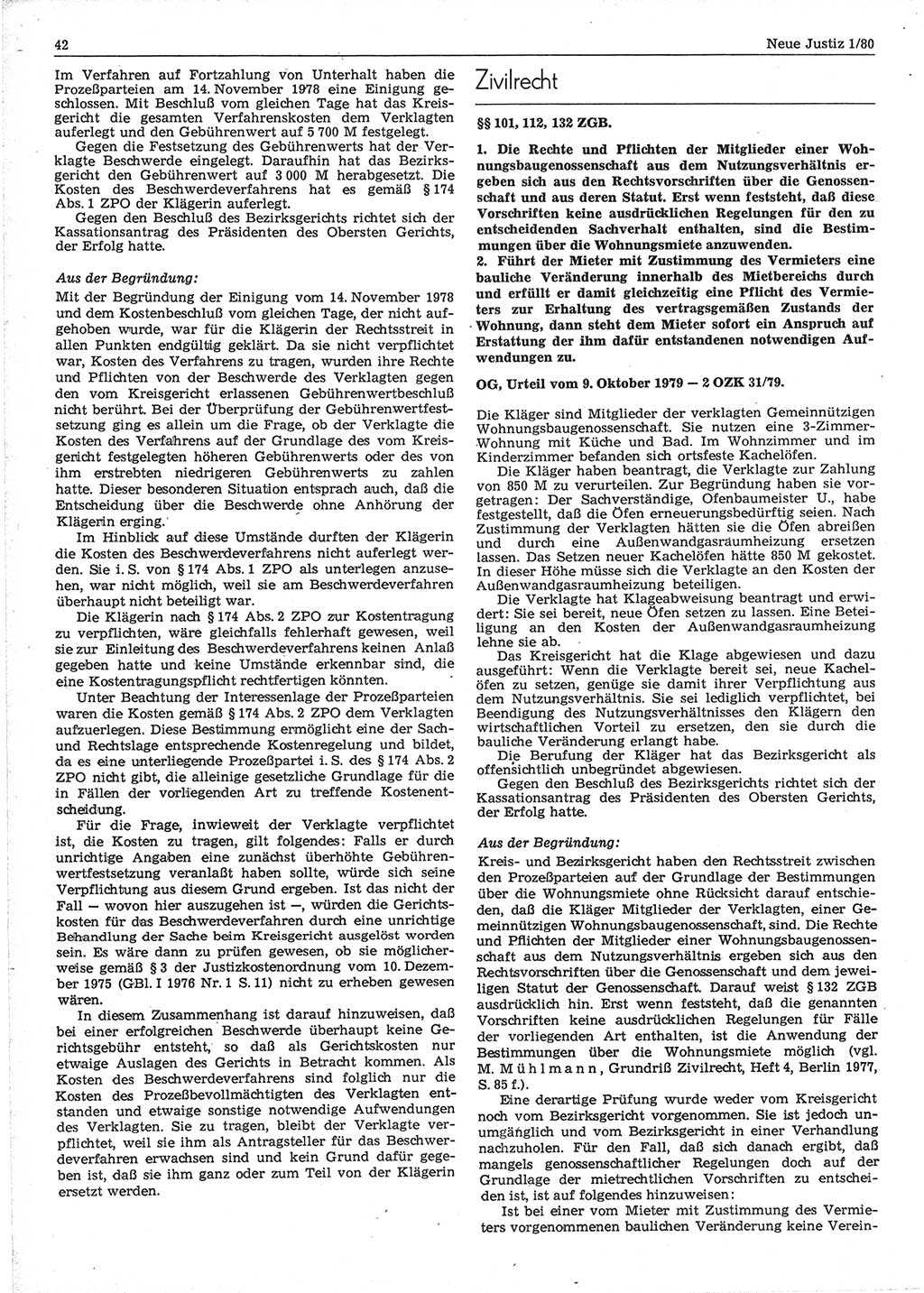 Neue Justiz (NJ), Zeitschrift für sozialistisches Recht und Gesetzlichkeit [Deutsche Demokratische Republik (DDR)], 34. Jahrgang 1980, Seite 42 (NJ DDR 1980, S. 42)