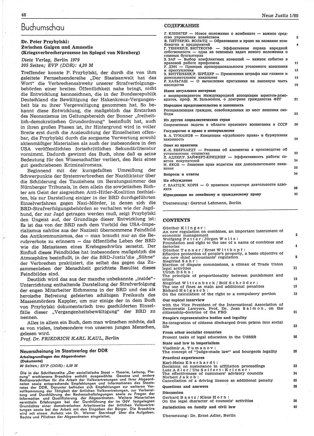 Neue Justiz (NJ), Zeitschrift für sozialistisches Recht und Gesetzlichkeit [Deutsche Demokratische Republik (DDR)], 34. Jahrgang 1980, Seite 48 (NJ DDR 1980, S. 48)