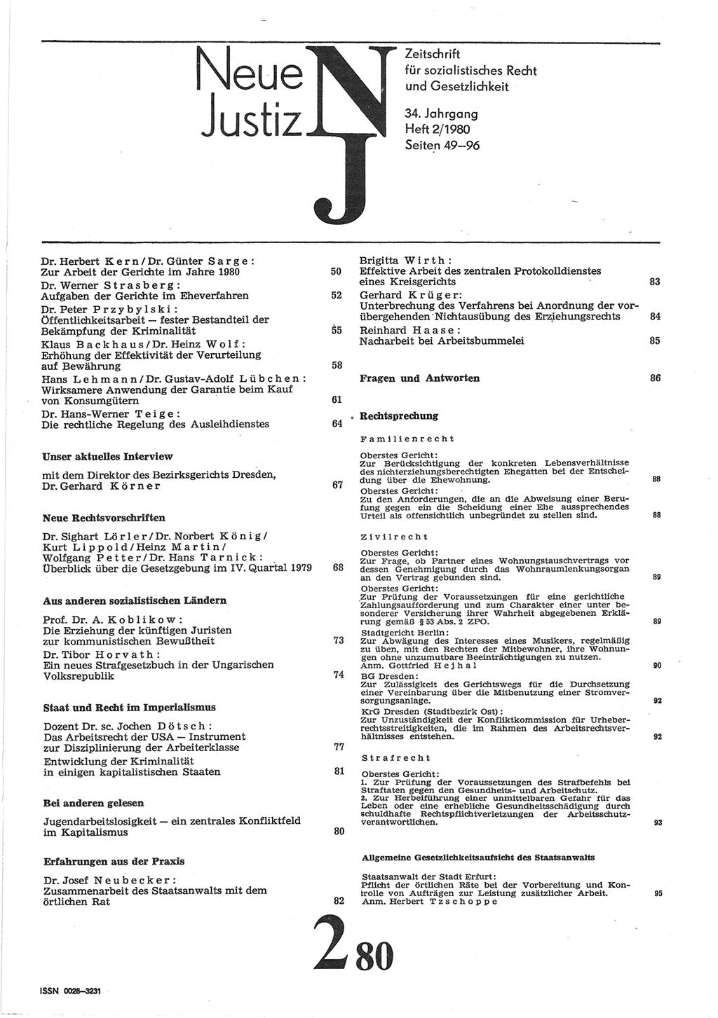 Neue Justiz (NJ), Zeitschrift für sozialistisches Recht und Gesetzlichkeit [Deutsche Demokratische Republik (DDR)], 34. Jahrgang 1980, Seite 49 (NJ DDR 1980, S. 49)