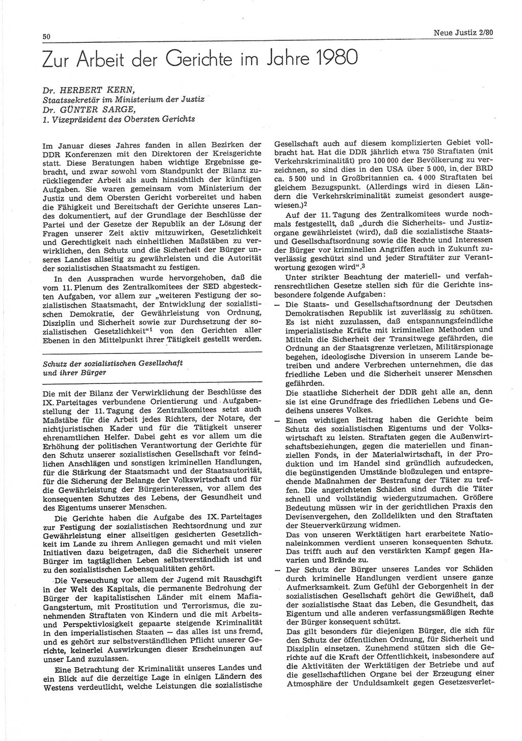 Neue Justiz (NJ), Zeitschrift für sozialistisches Recht und Gesetzlichkeit [Deutsche Demokratische Republik (DDR)], 34. Jahrgang 1980, Seite 50 (NJ DDR 1980, S. 50)