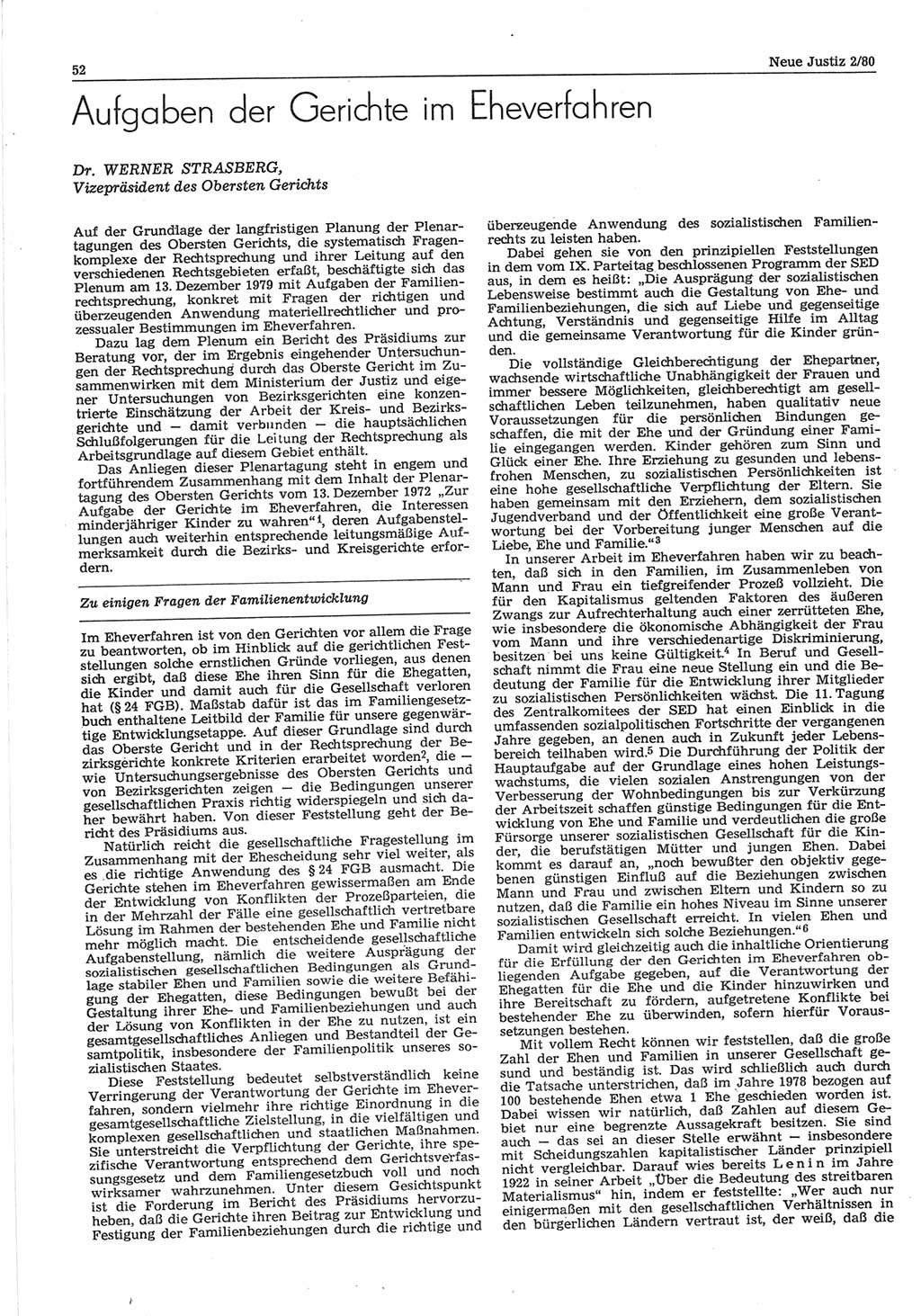 Neue Justiz (NJ), Zeitschrift für sozialistisches Recht und Gesetzlichkeit [Deutsche Demokratische Republik (DDR)], 34. Jahrgang 1980, Seite 52 (NJ DDR 1980, S. 52)