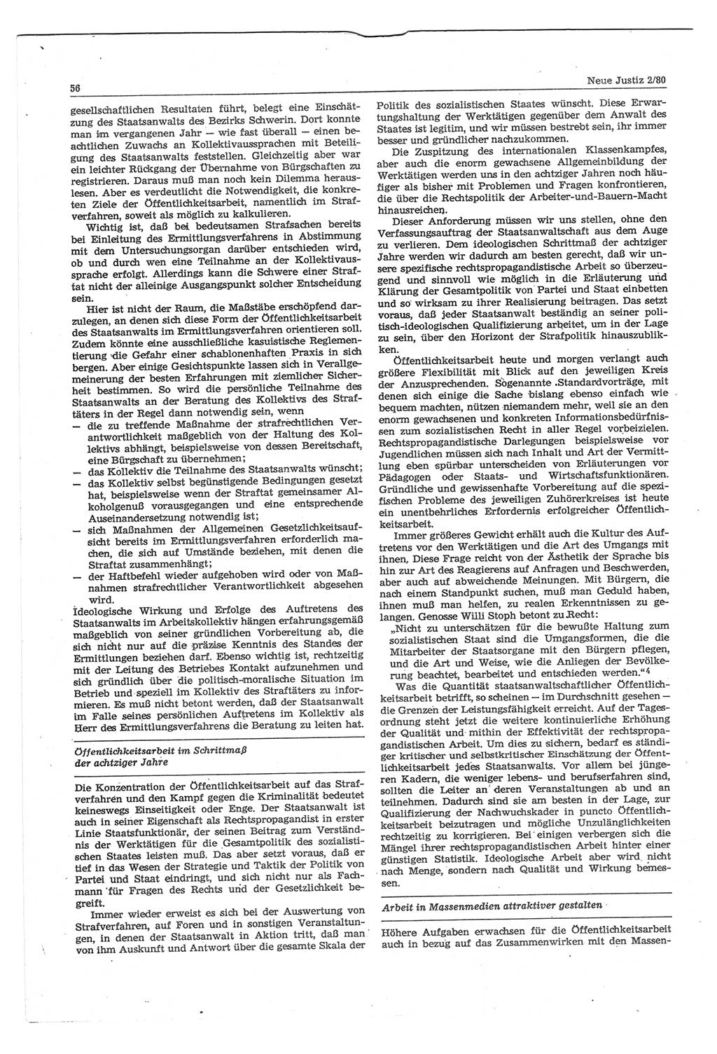 Neue Justiz (NJ), Zeitschrift für sozialistisches Recht und Gesetzlichkeit [Deutsche Demokratische Republik (DDR)], 34. Jahrgang 1980, Seite 56 (NJ DDR 1980, S. 56)