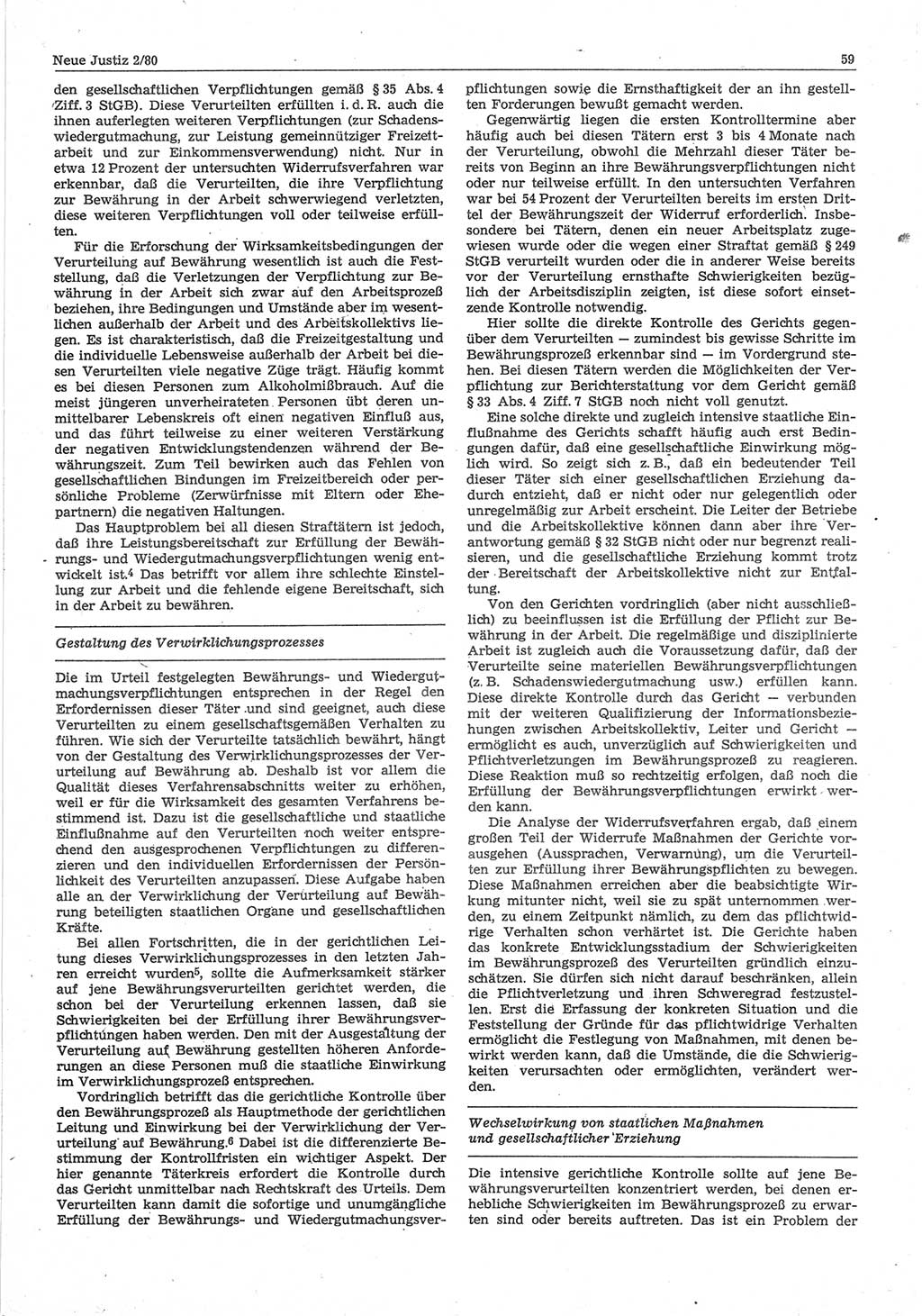 Neue Justiz (NJ), Zeitschrift für sozialistisches Recht und Gesetzlichkeit [Deutsche Demokratische Republik (DDR)], 34. Jahrgang 1980, Seite 59 (NJ DDR 1980, S. 59)