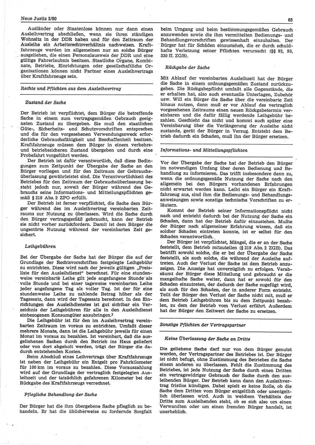 Neue Justiz (NJ), Zeitschrift für sozialistisches Recht und Gesetzlichkeit [Deutsche Demokratische Republik (DDR)], 34. Jahrgang 1980, Seite 65 (NJ DDR 1980, S. 65)