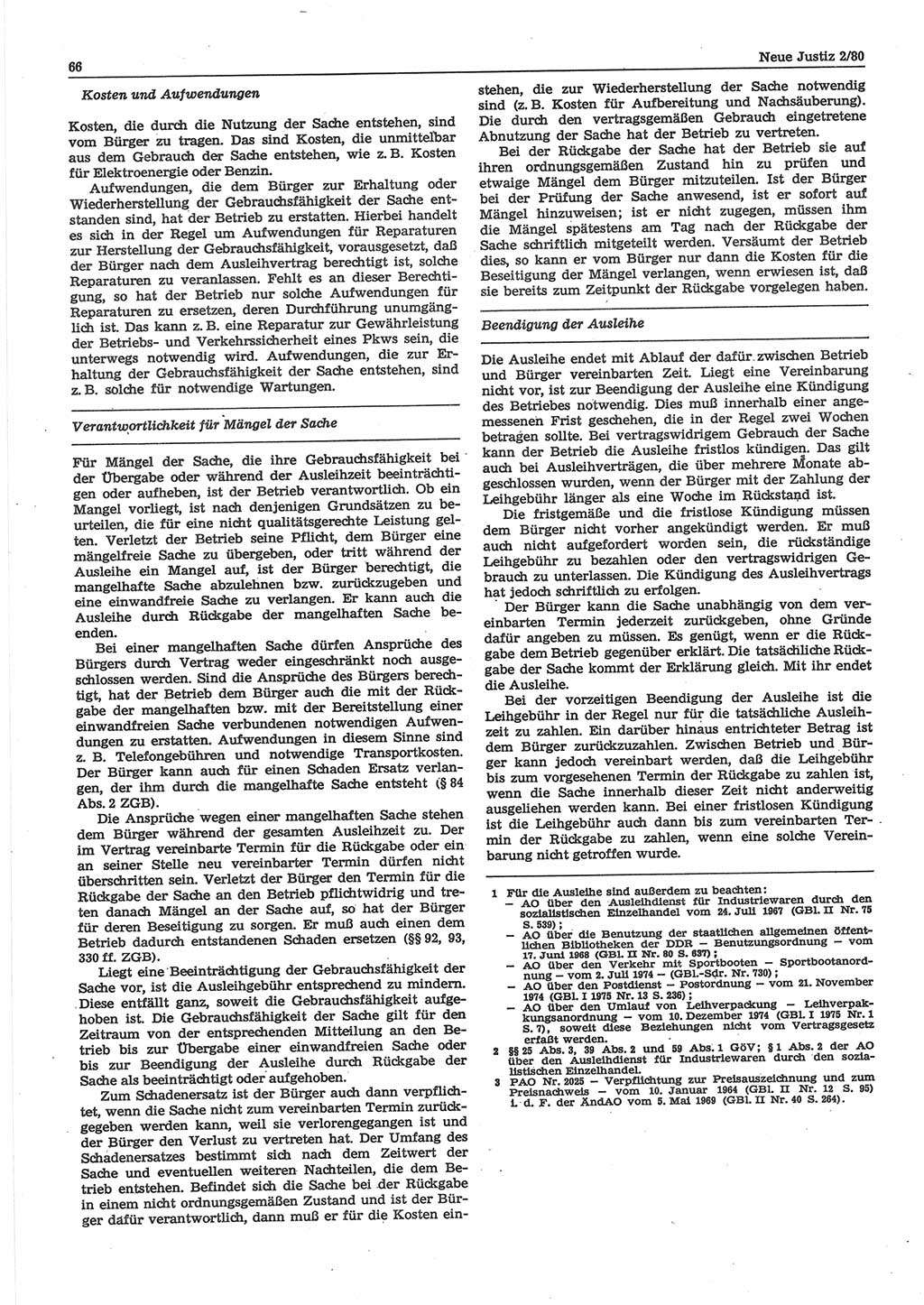 Neue Justiz (NJ), Zeitschrift für sozialistisches Recht und Gesetzlichkeit [Deutsche Demokratische Republik (DDR)], 34. Jahrgang 1980, Seite 66 (NJ DDR 1980, S. 66)