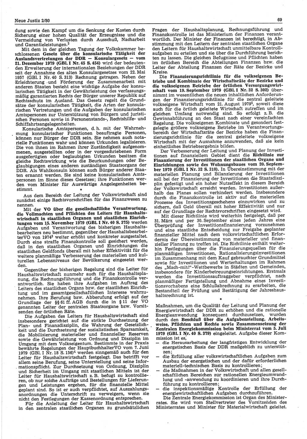 Neue Justiz (NJ), Zeitschrift für sozialistisches Recht und Gesetzlichkeit [Deutsche Demokratische Republik (DDR)], 34. Jahrgang 1980, Seite 69 (NJ DDR 1980, S. 69)