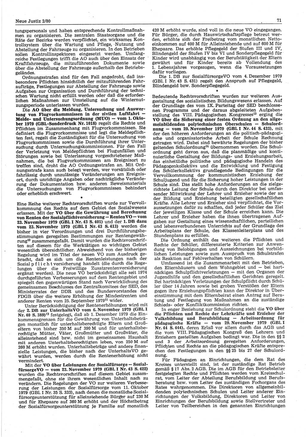 Neue Justiz (NJ), Zeitschrift für sozialistisches Recht und Gesetzlichkeit [Deutsche Demokratische Republik (DDR)], 34. Jahrgang 1980, Seite 71 (NJ DDR 1980, S. 71)