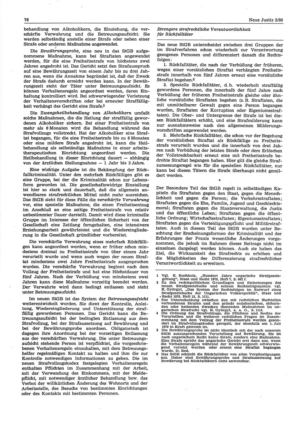 Neue Justiz (NJ), Zeitschrift für sozialistisches Recht und Gesetzlichkeit [Deutsche Demokratische Republik (DDR)], 34. Jahrgang 1980, Seite 76 (NJ DDR 1980, S. 76)
