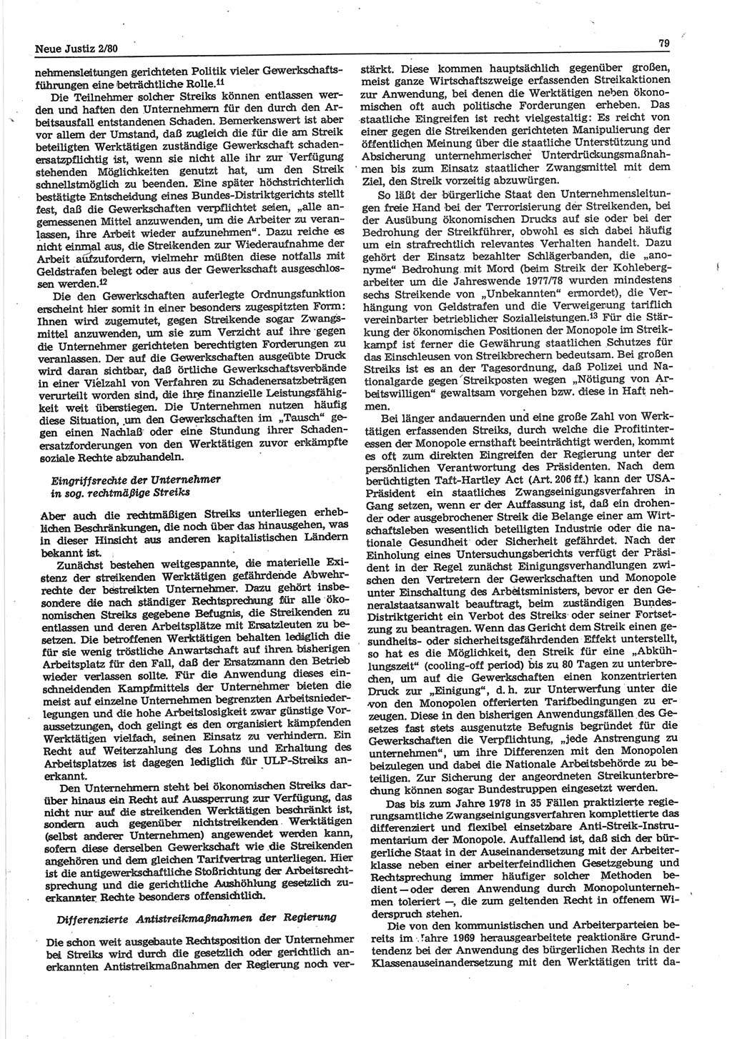 Neue Justiz (NJ), Zeitschrift für sozialistisches Recht und Gesetzlichkeit [Deutsche Demokratische Republik (DDR)], 34. Jahrgang 1980, Seite 79 (NJ DDR 1980, S. 79)