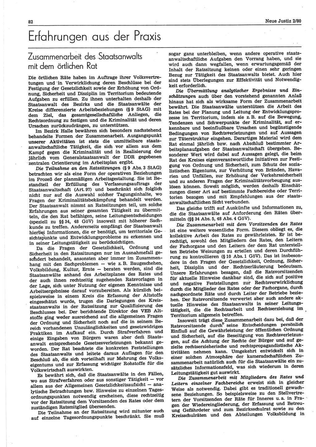 Neue Justiz (NJ), Zeitschrift für sozialistisches Recht und Gesetzlichkeit [Deutsche Demokratische Republik (DDR)], 34. Jahrgang 1980, Seite 82 (NJ DDR 1980, S. 82)