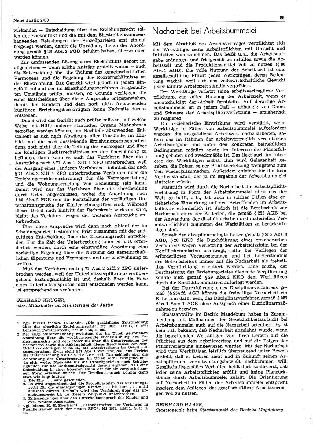 Neue Justiz (NJ), Zeitschrift für sozialistisches Recht und Gesetzlichkeit [Deutsche Demokratische Republik (DDR)], 34. Jahrgang 1980, Seite 85 (NJ DDR 1980, S. 85)