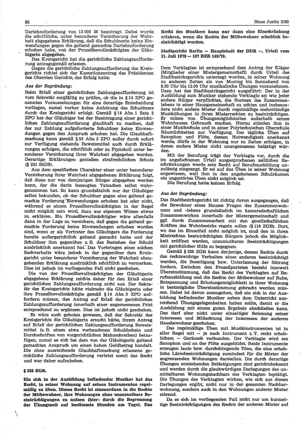 Neue Justiz (NJ), Zeitschrift für sozialistisches Recht und Gesetzlichkeit [Deutsche Demokratische Republik (DDR)], 34. Jahrgang 1980, Seite 90 (NJ DDR 1980, S. 90)
