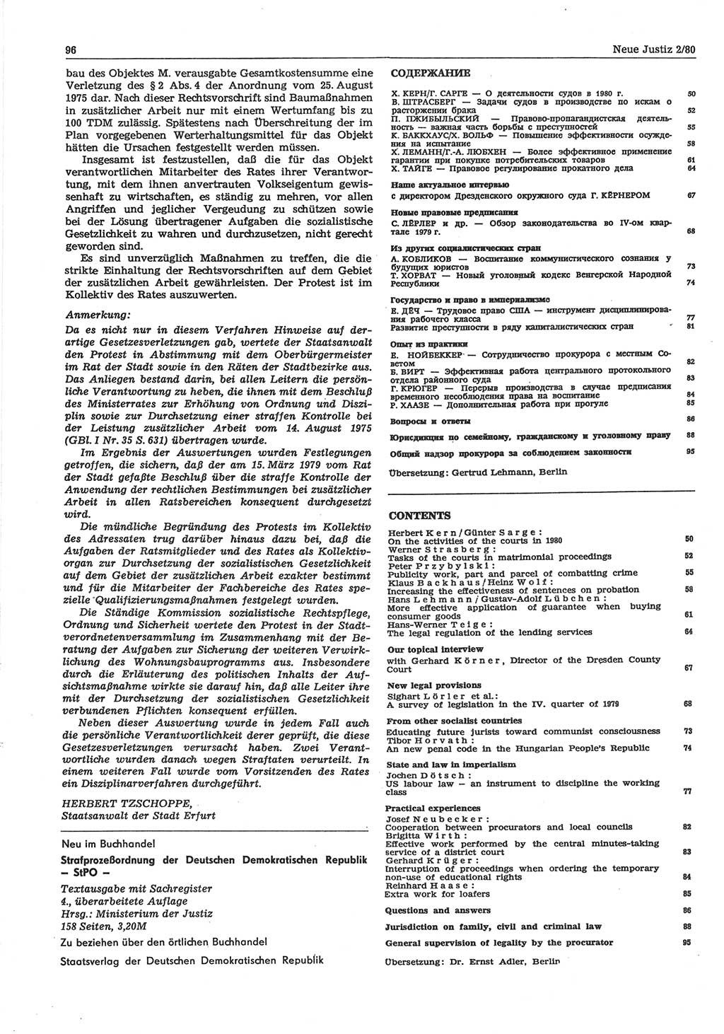 Neue Justiz (NJ), Zeitschrift für sozialistisches Recht und Gesetzlichkeit [Deutsche Demokratische Republik (DDR)], 34. Jahrgang 1980, Seite 96 (NJ DDR 1980, S. 96)