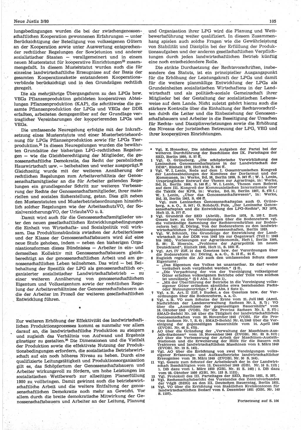 Neue Justiz (NJ), Zeitschrift für sozialistisches Recht und Gesetzlichkeit [Deutsche Demokratische Republik (DDR)], 34. Jahrgang 1980, Seite 105 (NJ DDR 1980, S. 105)