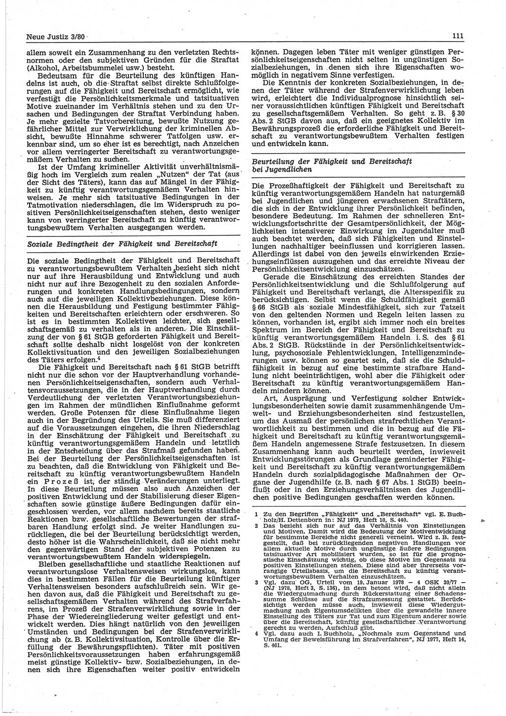 Neue Justiz (NJ), Zeitschrift für sozialistisches Recht und Gesetzlichkeit [Deutsche Demokratische Republik (DDR)], 34. Jahrgang 1980, Seite 111 (NJ DDR 1980, S. 111)