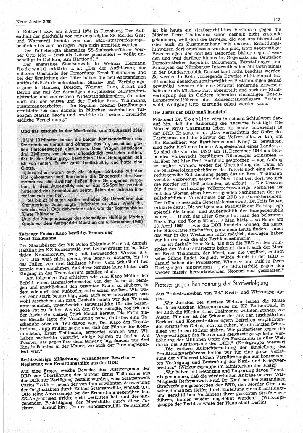 Neue Justiz (NJ), Zeitschrift für sozialistisches Recht und Gesetzlichkeit [Deutsche Demokratische Republik (DDR)], 34. Jahrgang 1980, Seite 113 (NJ DDR 1980, S. 113)