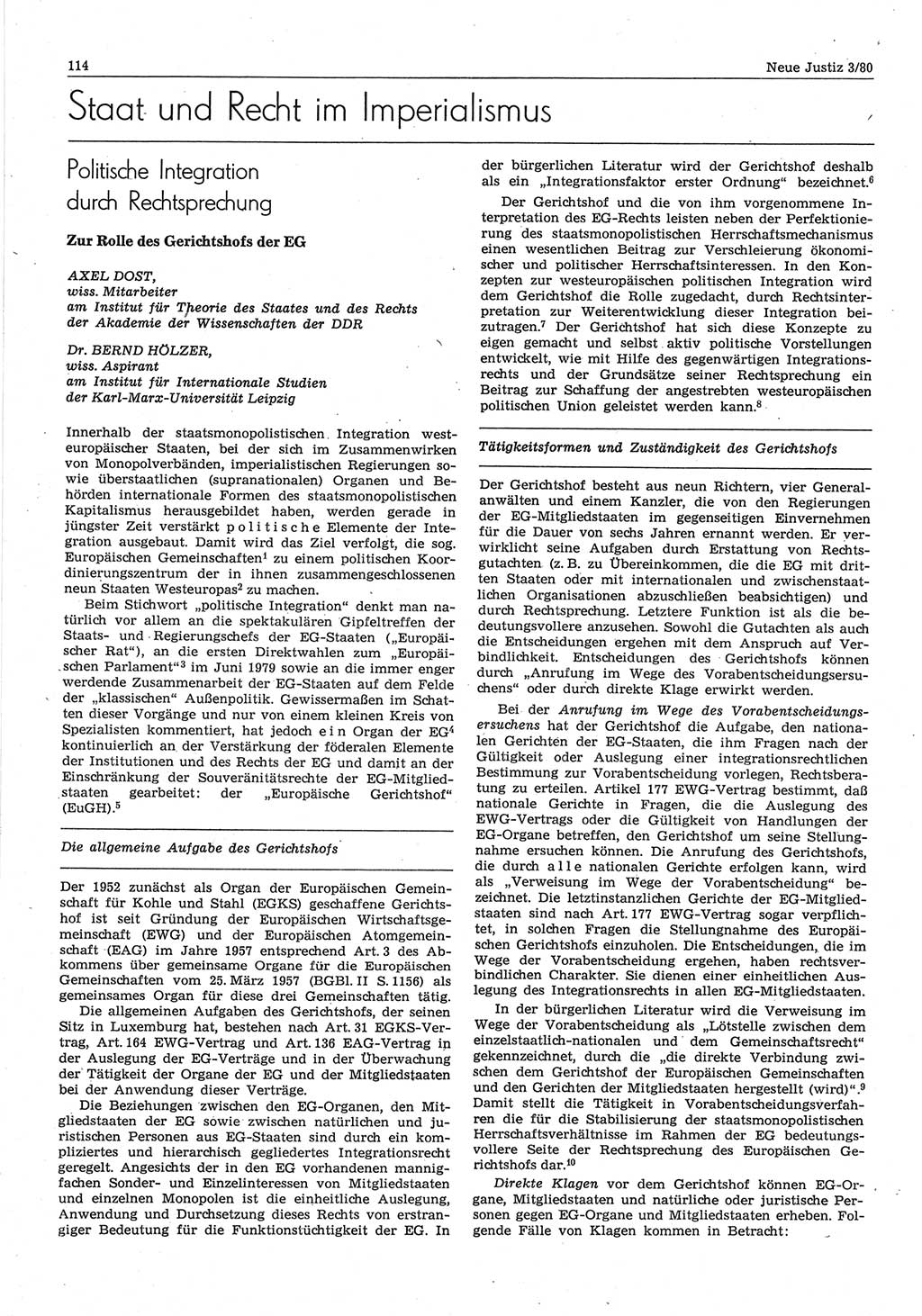 Neue Justiz (NJ), Zeitschrift für sozialistisches Recht und Gesetzlichkeit [Deutsche Demokratische Republik (DDR)], 34. Jahrgang 1980, Seite 114 (NJ DDR 1980, S. 114)