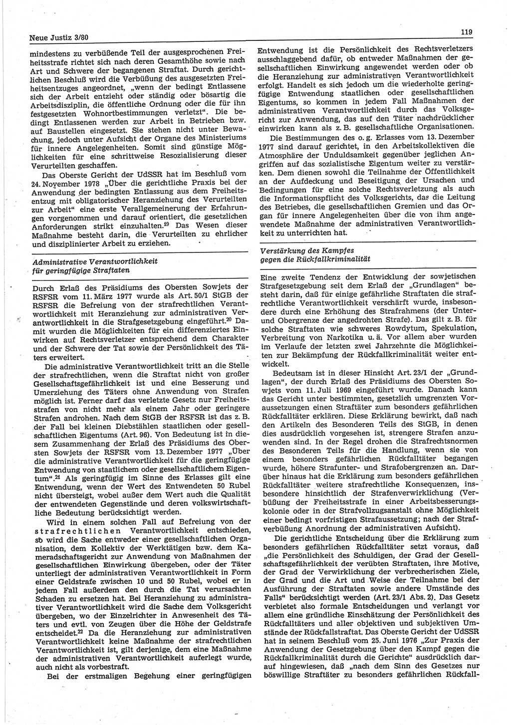 Neue Justiz (NJ), Zeitschrift für sozialistisches Recht und Gesetzlichkeit [Deutsche Demokratische Republik (DDR)], 34. Jahrgang 1980, Seite 119 (NJ DDR 1980, S. 119)