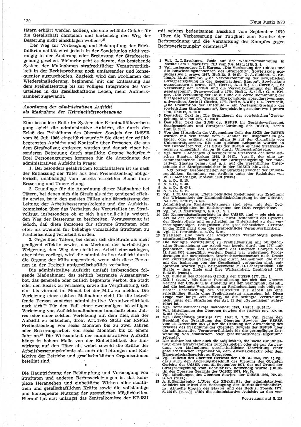 Neue Justiz (NJ), Zeitschrift für sozialistisches Recht und Gesetzlichkeit [Deutsche Demokratische Republik (DDR)], 34. Jahrgang 1980, Seite 120 (NJ DDR 1980, S. 120)