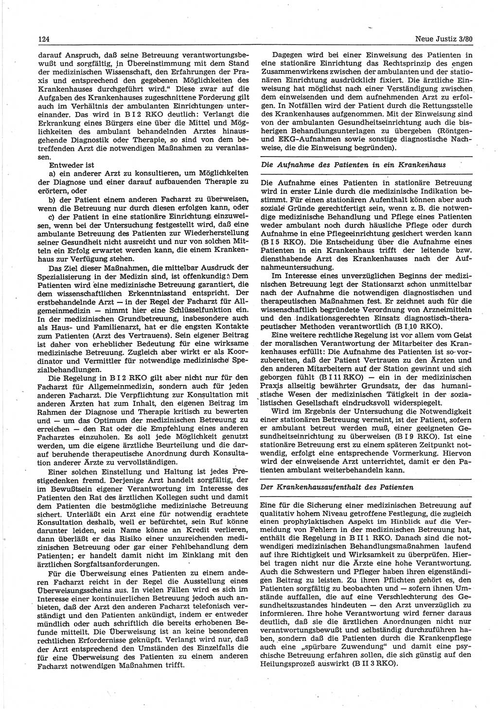 Neue Justiz (NJ), Zeitschrift für sozialistisches Recht und Gesetzlichkeit [Deutsche Demokratische Republik (DDR)], 34. Jahrgang 1980, Seite 124 (NJ DDR 1980, S. 124)
