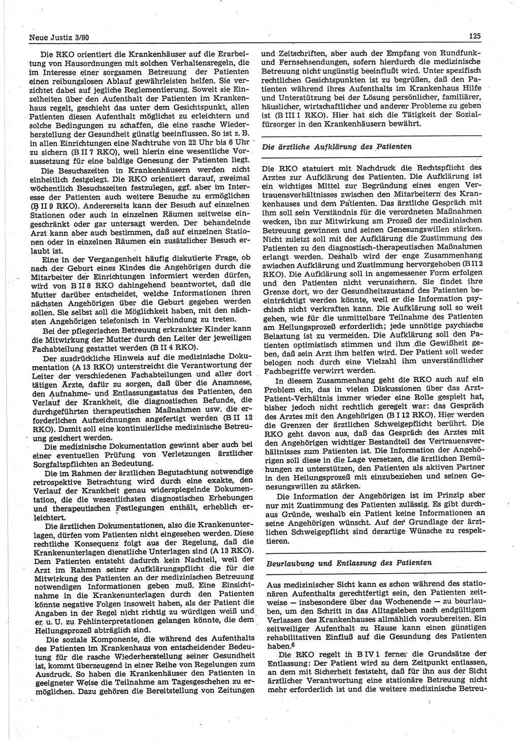 Neue Justiz (NJ), Zeitschrift für sozialistisches Recht und Gesetzlichkeit [Deutsche Demokratische Republik (DDR)], 34. Jahrgang 1980, Seite 125 (NJ DDR 1980, S. 125)