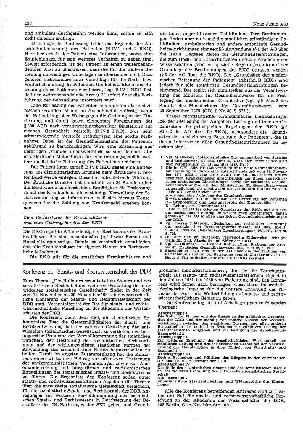 Neue Justiz (NJ), Zeitschrift für sozialistisches Recht und Gesetzlichkeit [Deutsche Demokratische Republik (DDR)], 34. Jahrgang 1980, Seite 126 (NJ DDR 1980, S. 126)