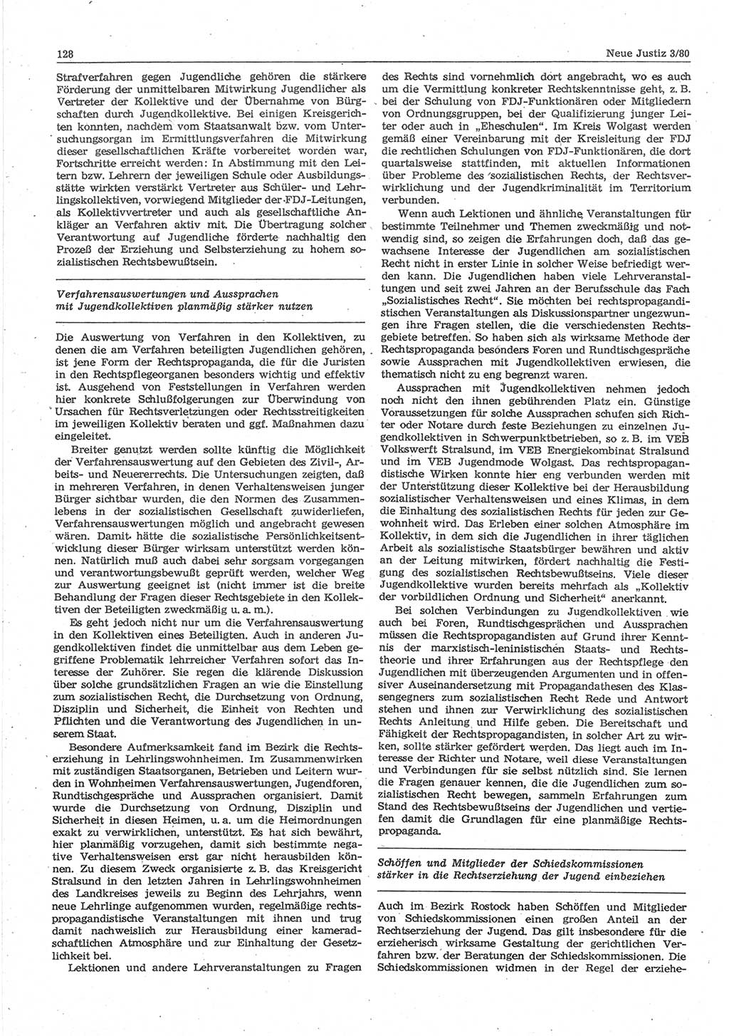 Neue Justiz (NJ), Zeitschrift für sozialistisches Recht und Gesetzlichkeit [Deutsche Demokratische Republik (DDR)], 34. Jahrgang 1980, Seite 128 (NJ DDR 1980, S. 128)