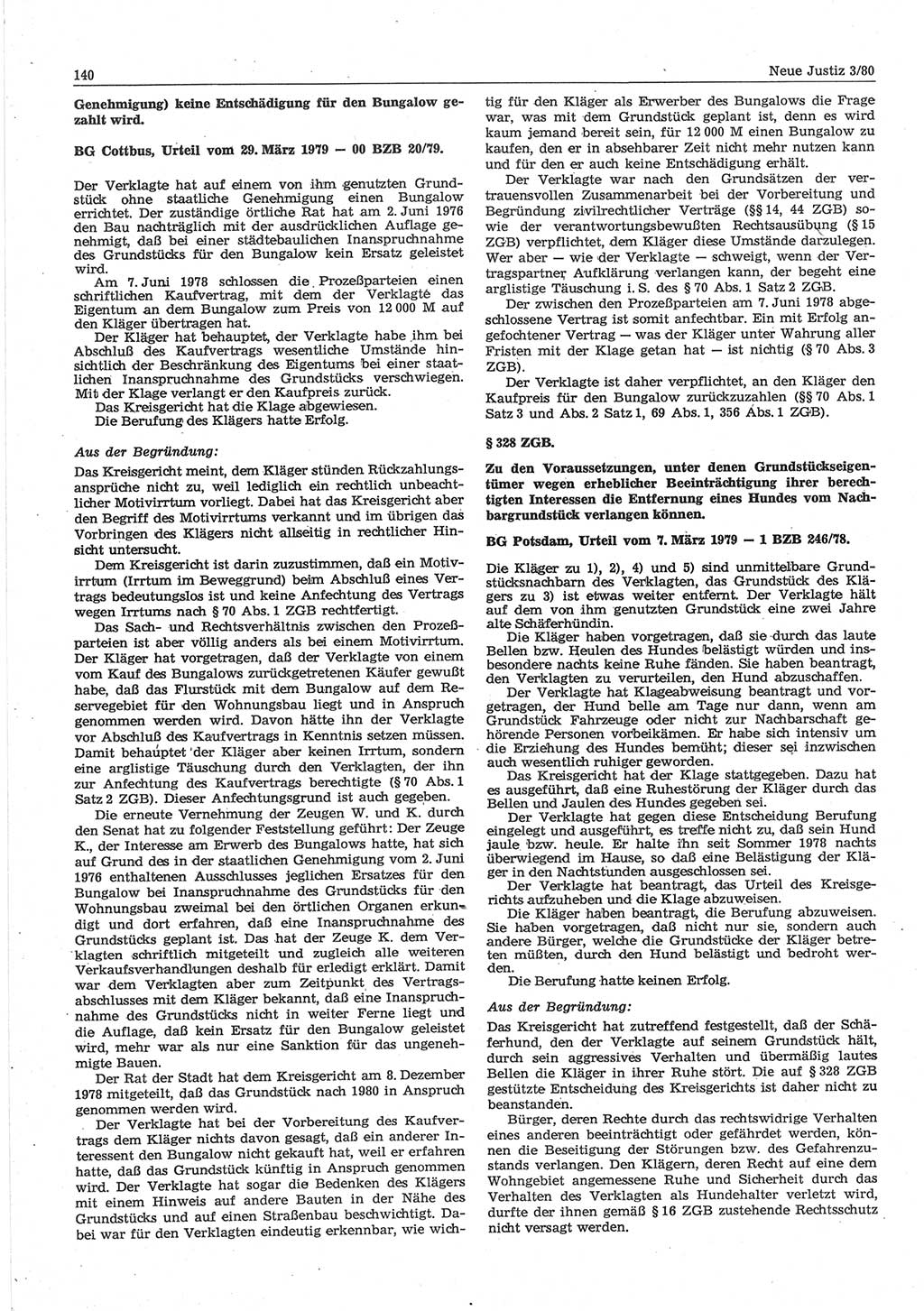 Neue Justiz (NJ), Zeitschrift für sozialistisches Recht und Gesetzlichkeit [Deutsche Demokratische Republik (DDR)], 34. Jahrgang 1980, Seite 140 (NJ DDR 1980, S. 140)