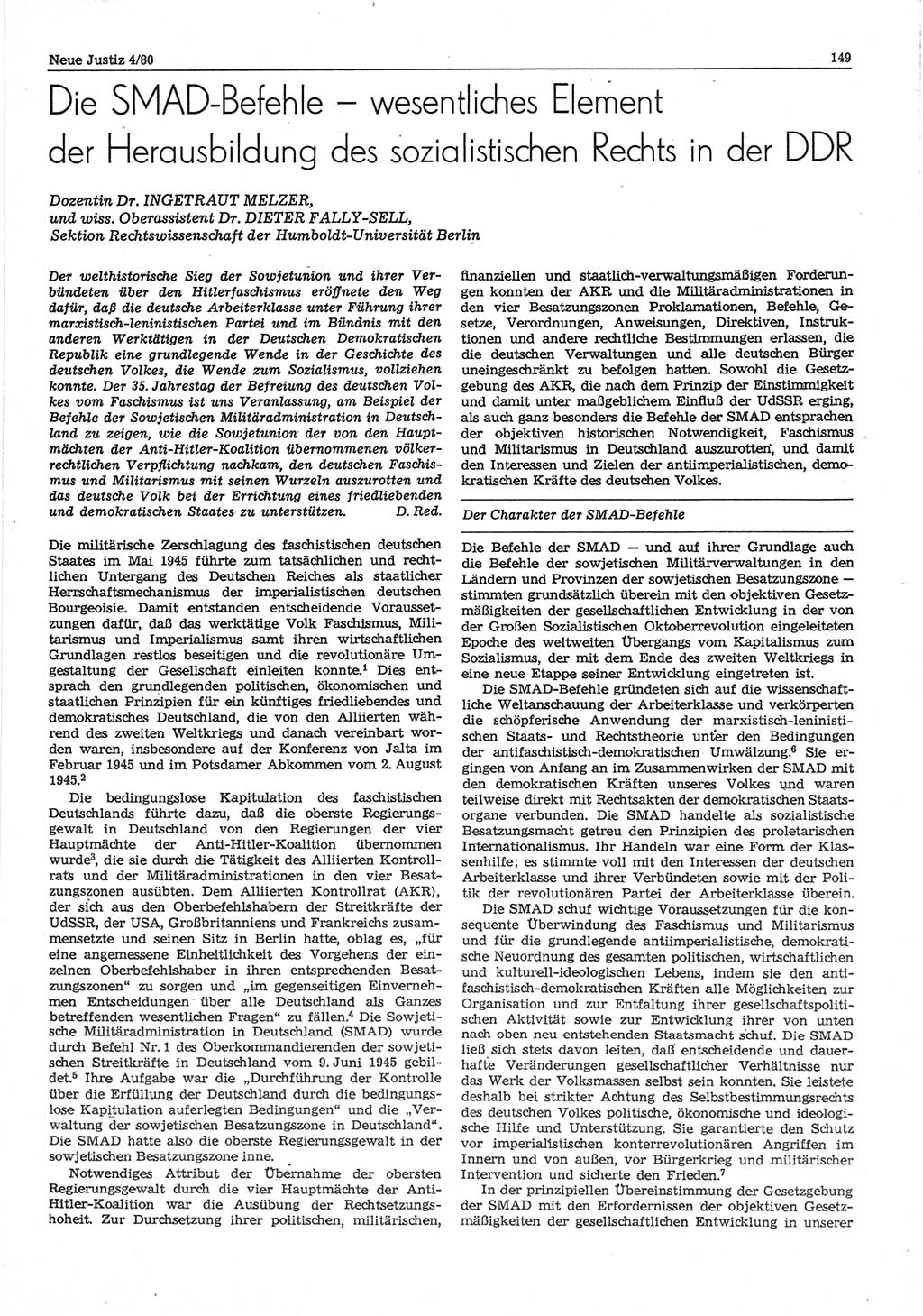 Neue Justiz (NJ), Zeitschrift für sozialistisches Recht und Gesetzlichkeit [Deutsche Demokratische Republik (DDR)], 34. Jahrgang 1980, Seite 149 (NJ DDR 1980, S. 149)