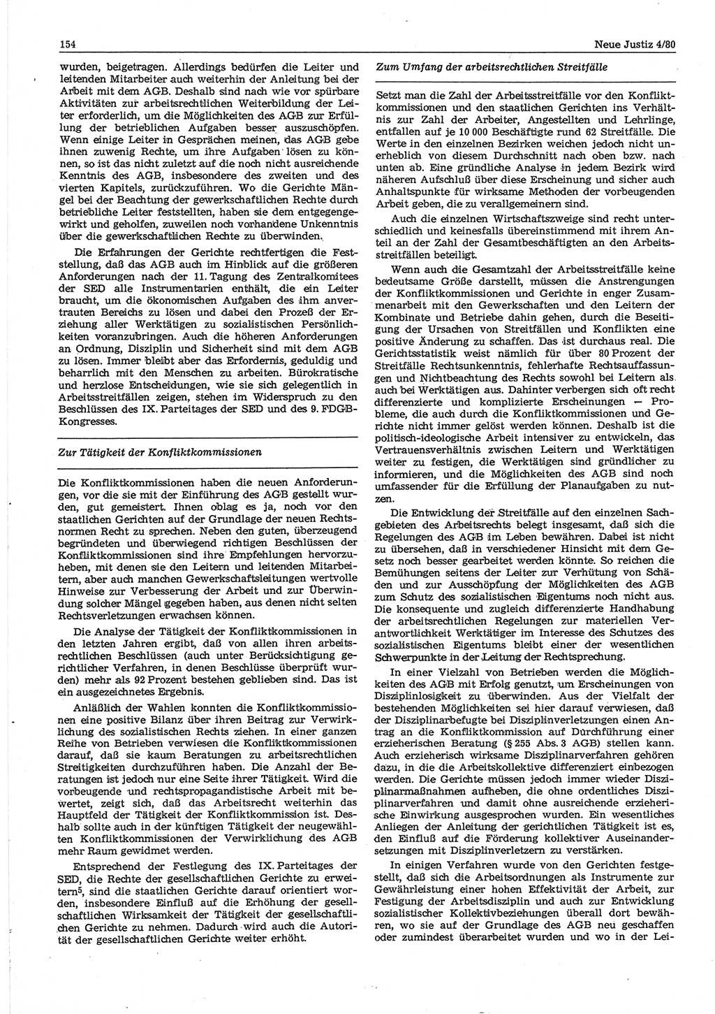 Neue Justiz (NJ), Zeitschrift für sozialistisches Recht und Gesetzlichkeit [Deutsche Demokratische Republik (DDR)], 34. Jahrgang 1980, Seite 154 (NJ DDR 1980, S. 154)