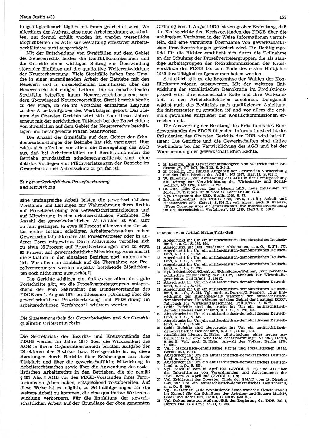 Neue Justiz (NJ), Zeitschrift für sozialistisches Recht und Gesetzlichkeit [Deutsche Demokratische Republik (DDR)], 34. Jahrgang 1980, Seite 155 (NJ DDR 1980, S. 155)