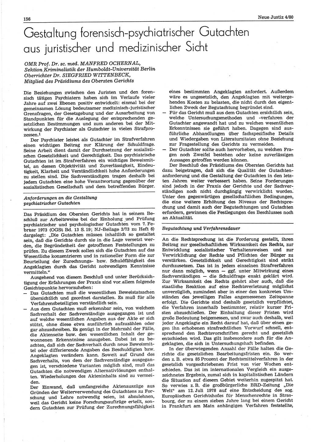 Neue Justiz (NJ), Zeitschrift für sozialistisches Recht und Gesetzlichkeit [Deutsche Demokratische Republik (DDR)], 34. Jahrgang 1980, Seite 156 (NJ DDR 1980, S. 156)