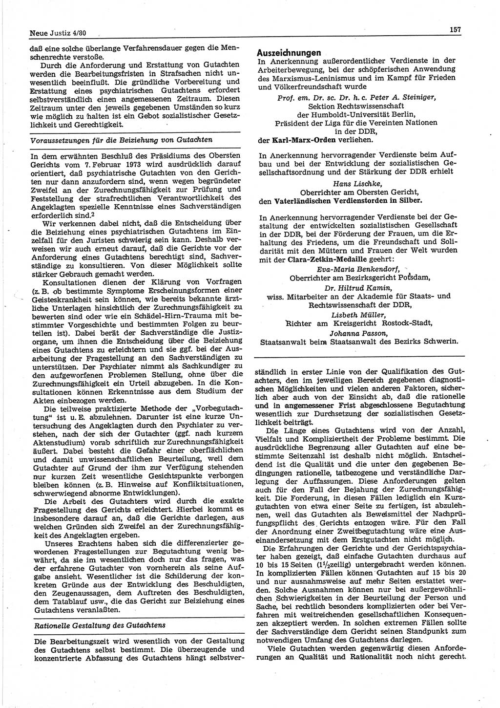 Neue Justiz (NJ), Zeitschrift für sozialistisches Recht und Gesetzlichkeit [Deutsche Demokratische Republik (DDR)], 34. Jahrgang 1980, Seite 157 (NJ DDR 1980, S. 157)