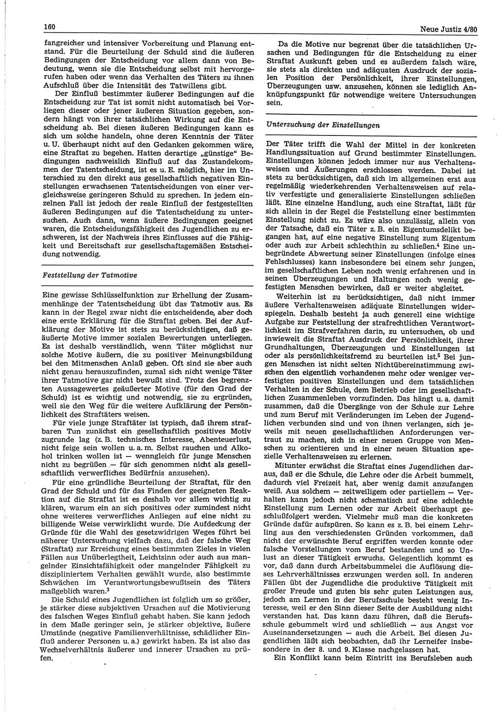 Neue Justiz (NJ), Zeitschrift für sozialistisches Recht und Gesetzlichkeit [Deutsche Demokratische Republik (DDR)], 34. Jahrgang 1980, Seite 160 (NJ DDR 1980, S. 160)
