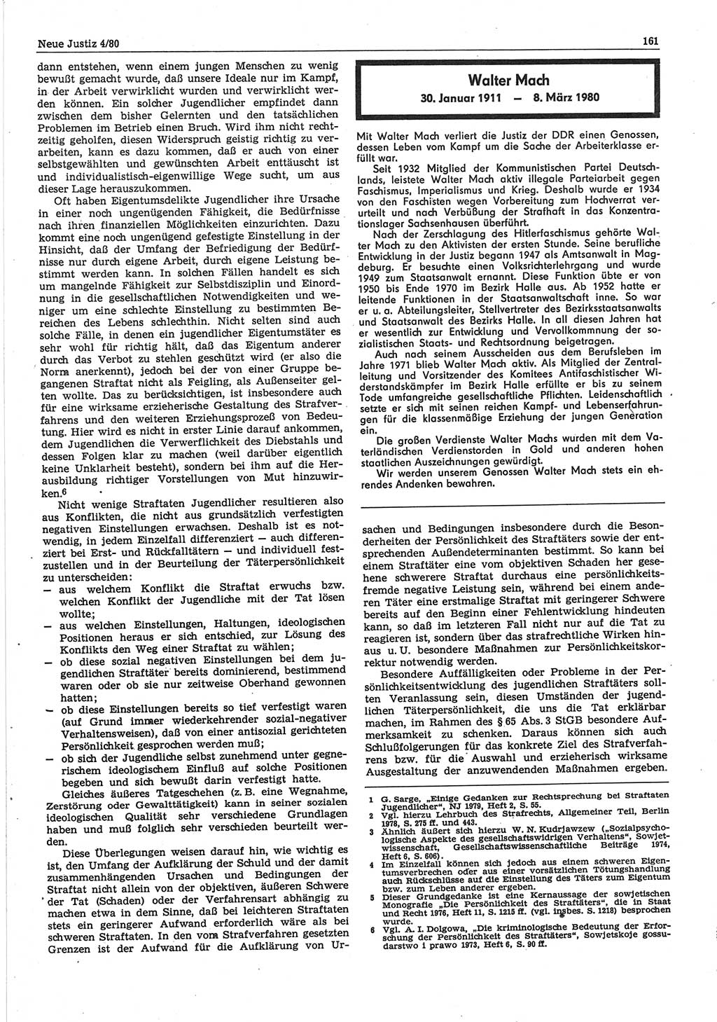 Neue Justiz (NJ), Zeitschrift für sozialistisches Recht und Gesetzlichkeit [Deutsche Demokratische Republik (DDR)], 34. Jahrgang 1980, Seite 161 (NJ DDR 1980, S. 161)