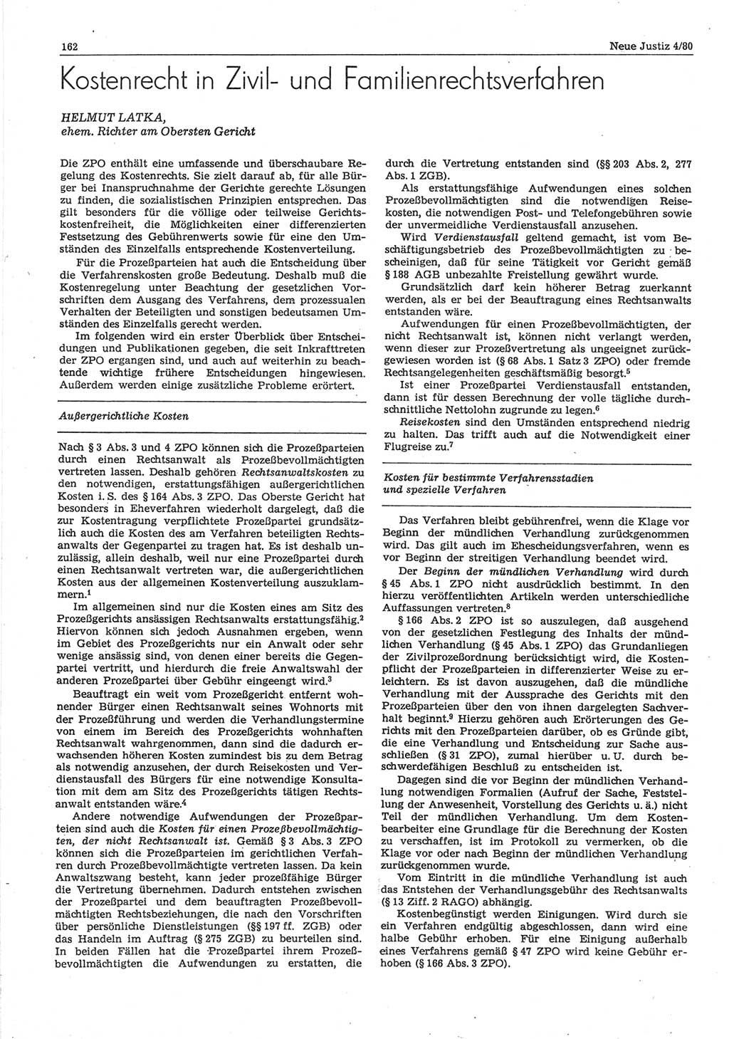 Neue Justiz (NJ), Zeitschrift für sozialistisches Recht und Gesetzlichkeit [Deutsche Demokratische Republik (DDR)], 34. Jahrgang 1980, Seite 162 (NJ DDR 1980, S. 162)