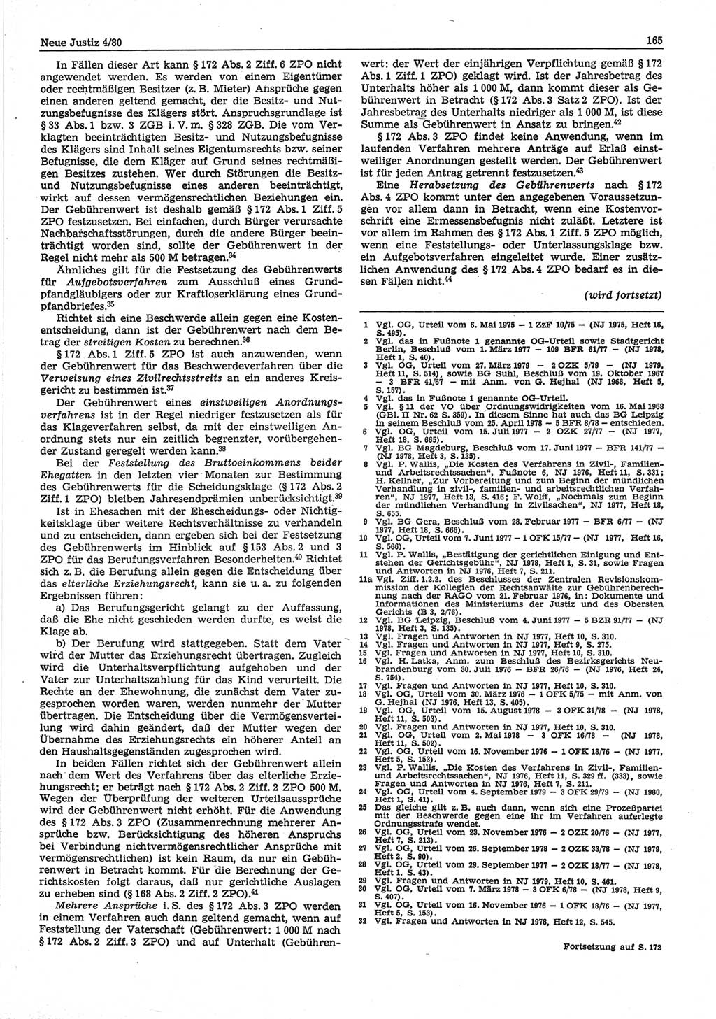Neue Justiz (NJ), Zeitschrift für sozialistisches Recht und Gesetzlichkeit [Deutsche Demokratische Republik (DDR)], 34. Jahrgang 1980, Seite 165 (NJ DDR 1980, S. 165)