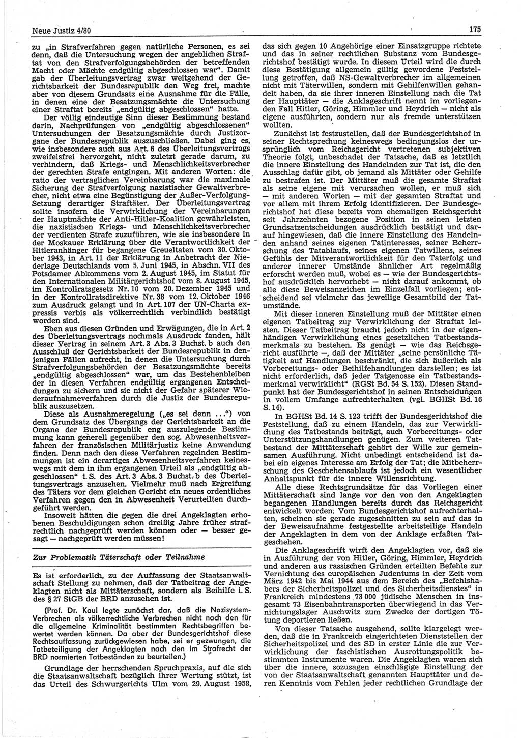 Neue Justiz (NJ), Zeitschrift für sozialistisches Recht und Gesetzlichkeit [Deutsche Demokratische Republik (DDR)], 34. Jahrgang 1980, Seite 175 (NJ DDR 1980, S. 175)