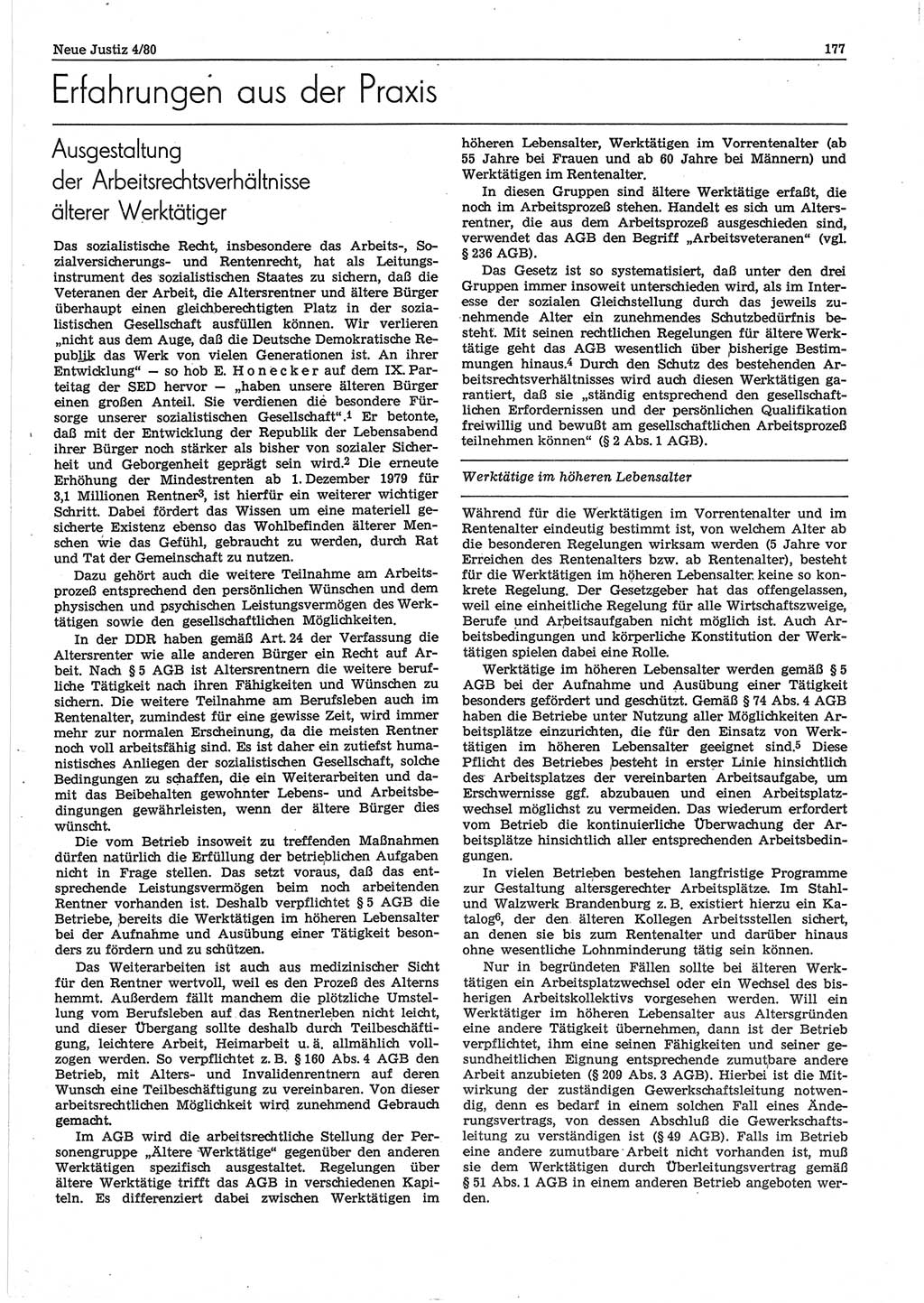 Neue Justiz (NJ), Zeitschrift für sozialistisches Recht und Gesetzlichkeit [Deutsche Demokratische Republik (DDR)], 34. Jahrgang 1980, Seite 177 (NJ DDR 1980, S. 177)