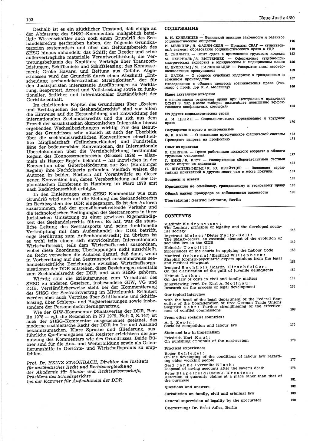 Neue Justiz (NJ), Zeitschrift für sozialistisches Recht und Gesetzlichkeit [Deutsche Demokratische Republik (DDR)], 34. Jahrgang 1980, Seite 192 (NJ DDR 1980, S. 192)