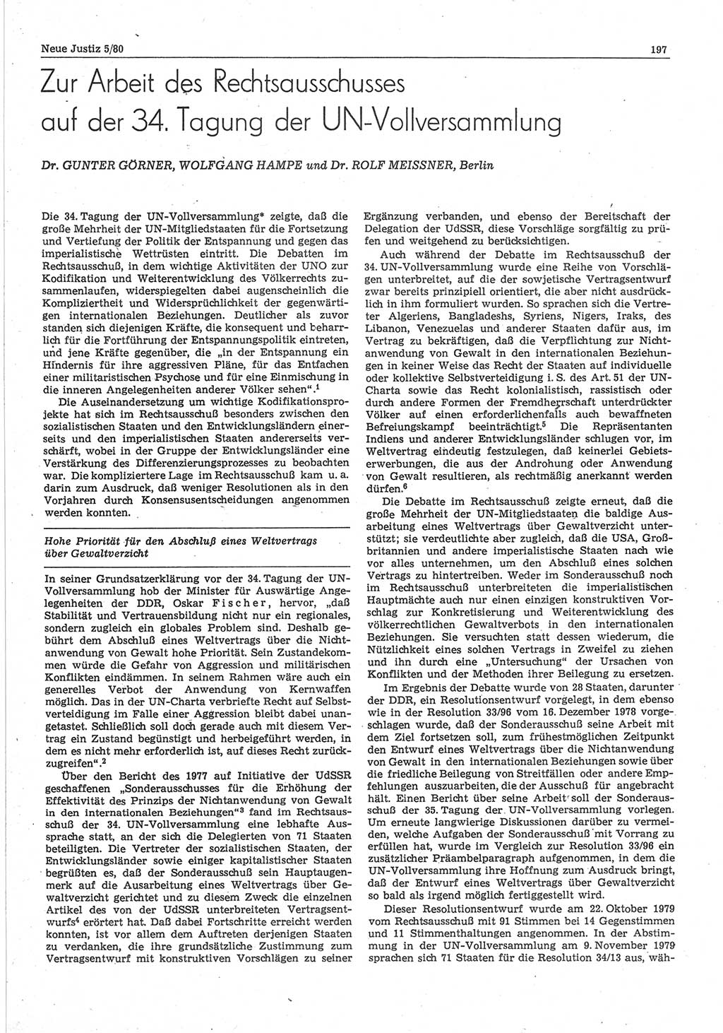 Neue Justiz (NJ), Zeitschrift für sozialistisches Recht und Gesetzlichkeit [Deutsche Demokratische Republik (DDR)], 34. Jahrgang 1980, Seite 197 (NJ DDR 1980, S. 197)