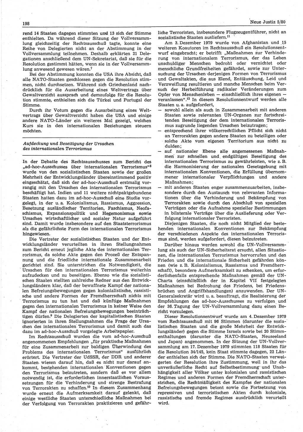Neue Justiz (NJ), Zeitschrift für sozialistisches Recht und Gesetzlichkeit [Deutsche Demokratische Republik (DDR)], 34. Jahrgang 1980, Seite 198 (NJ DDR 1980, S. 198)